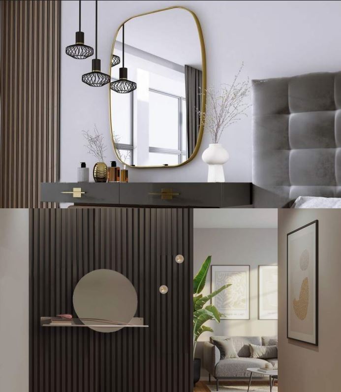 Ambiente living con specchio progettato su misura
